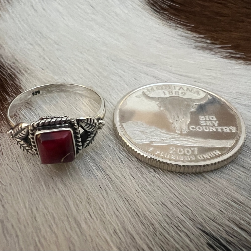 ❤️ Red Dahlia Kingman Turquoise 925 Square Stone Ring Navajo Style Size 5.5 - Picture 10 of 16